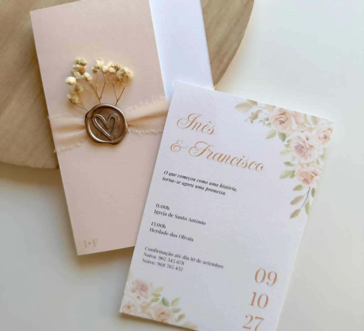 Detalhe do convite de casamento Camille